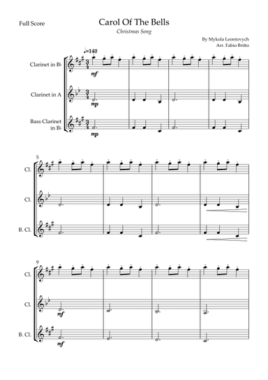 Carol Of The Bells (Christmas Song) for Clarinet Trio (arr. Fabio Britto)