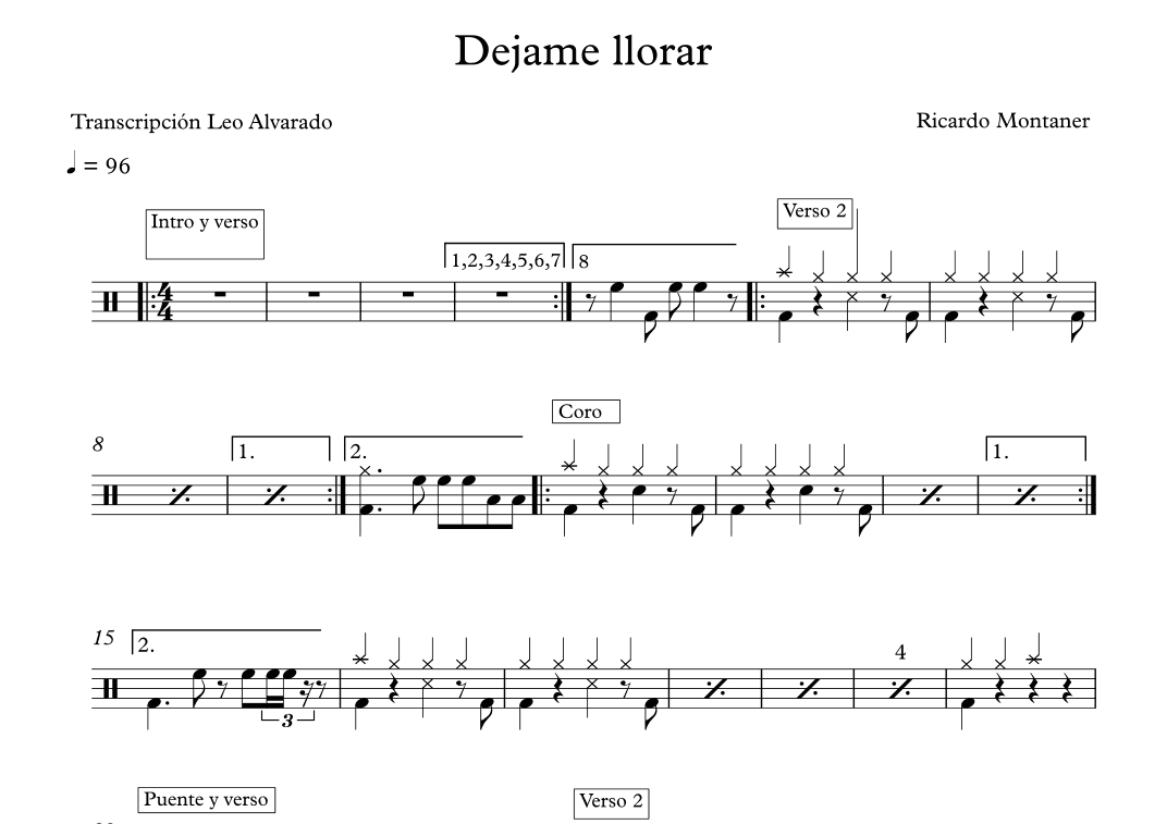 Dejame Llorar (arr. Drum Transcription: Leo Alvarado)