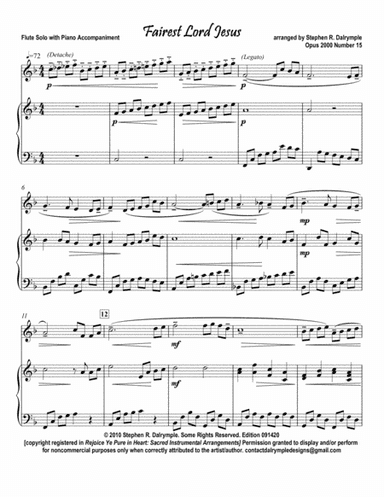Fairest Lord Jesus arranged for flute & piano by Stephen R Dalrymple (arr. Stephen R Dalrymple)