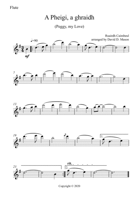 A Pheigi a ghraidh (Peggy my love) (arr. David D. Mason)