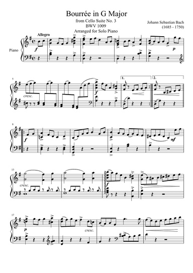 Bourree BWV 1009 in G Major (arr. Zachary Corbett)