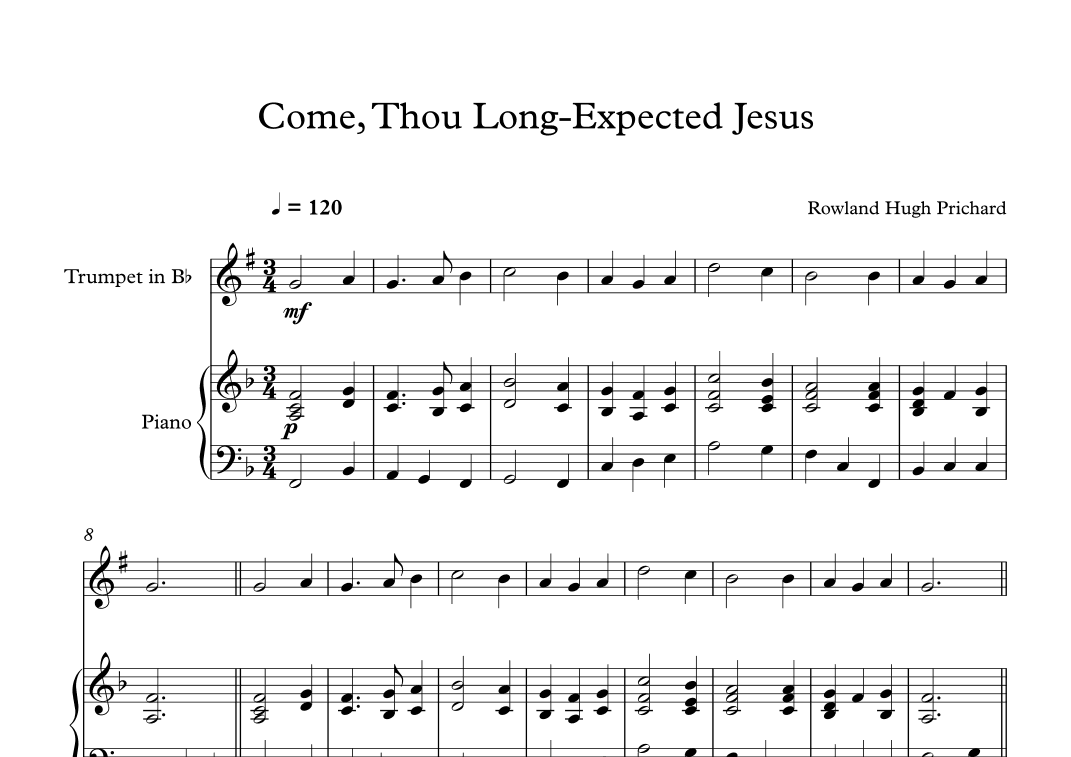 Come, Thou Long-Expected Jesus - Rowland Hugh Prichard (Trumpet + Piano) (arr. Digital Book Music)