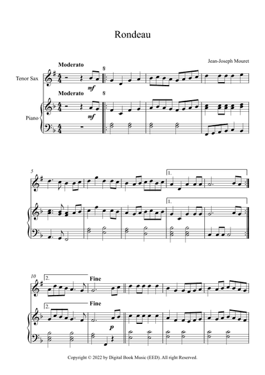 Rondeau - Jean-Joseph Mouret (Tenor Sax + Piano) (arr. Digital Book Music)