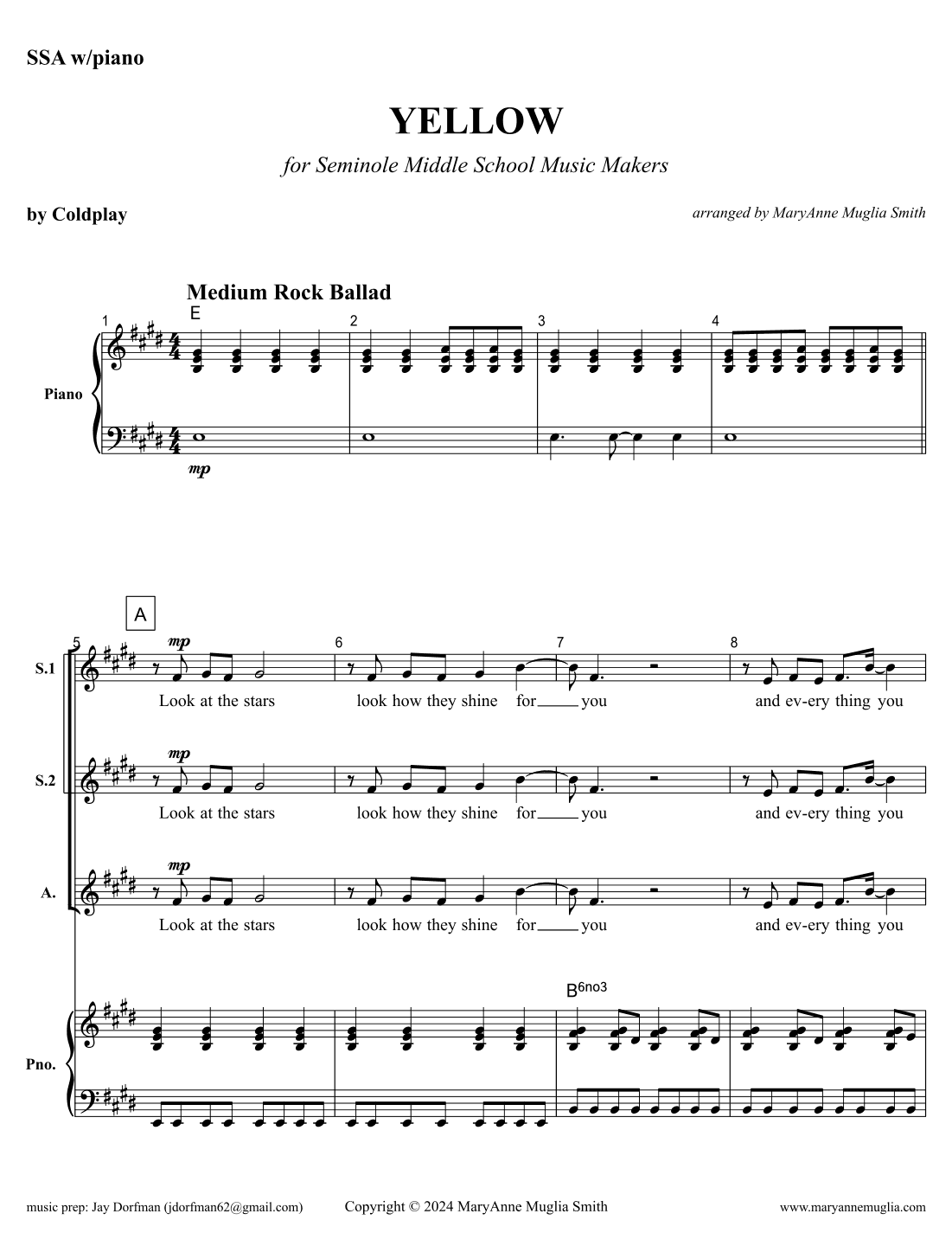 Yellow (arr. MaryAnne Muglia Smith)