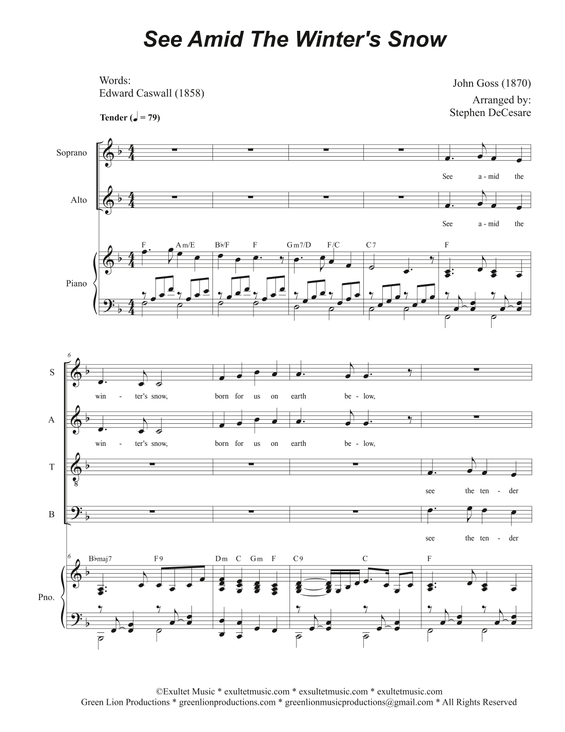 See Amid The Winter's Snow (Vocal Quartet - (SATB) (arr. Stephen DeCesare)