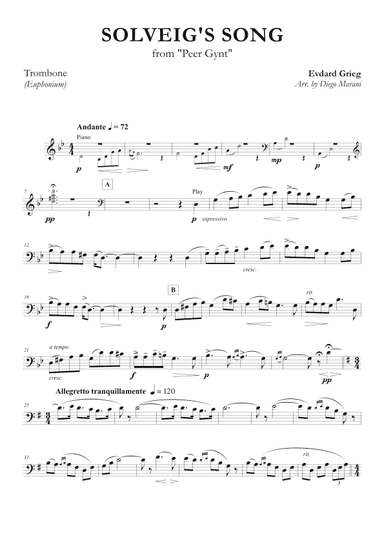 Solveig's Song from "Peer Gynt" for Trombone and Piano (arr. Diego Marani)