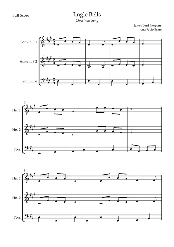 Jingle Bells (Christmas Song) for Brass Trio (arr. Fabio Britto)