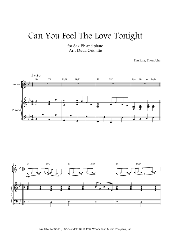 Can You Feel The Love Tonight (arr. Duda Oriontte)