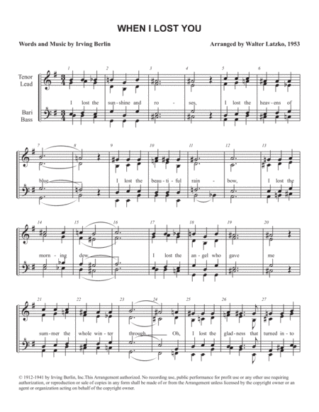 WHEN I LOST YOU (arr. Walter Latzko)