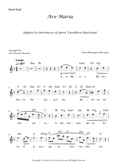 Mascagni - Ave Maria - in F major (arr. Luís Gustavo Rossato)