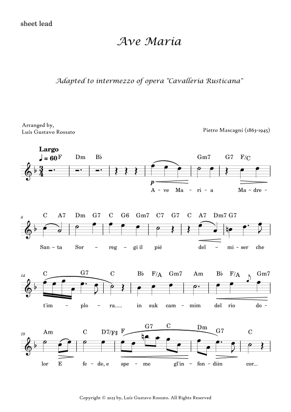 Mascagni - Ave Maria - in F major (arr. Luís Gustavo Rossato)