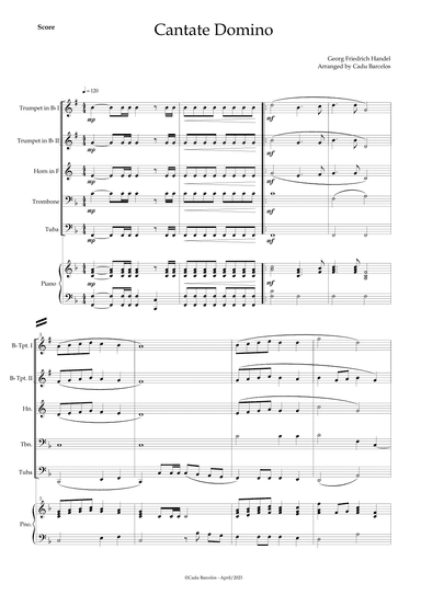 Cantate Domino - Handel (Brass Quintet) Piano (arr. Cadu Barcelos)