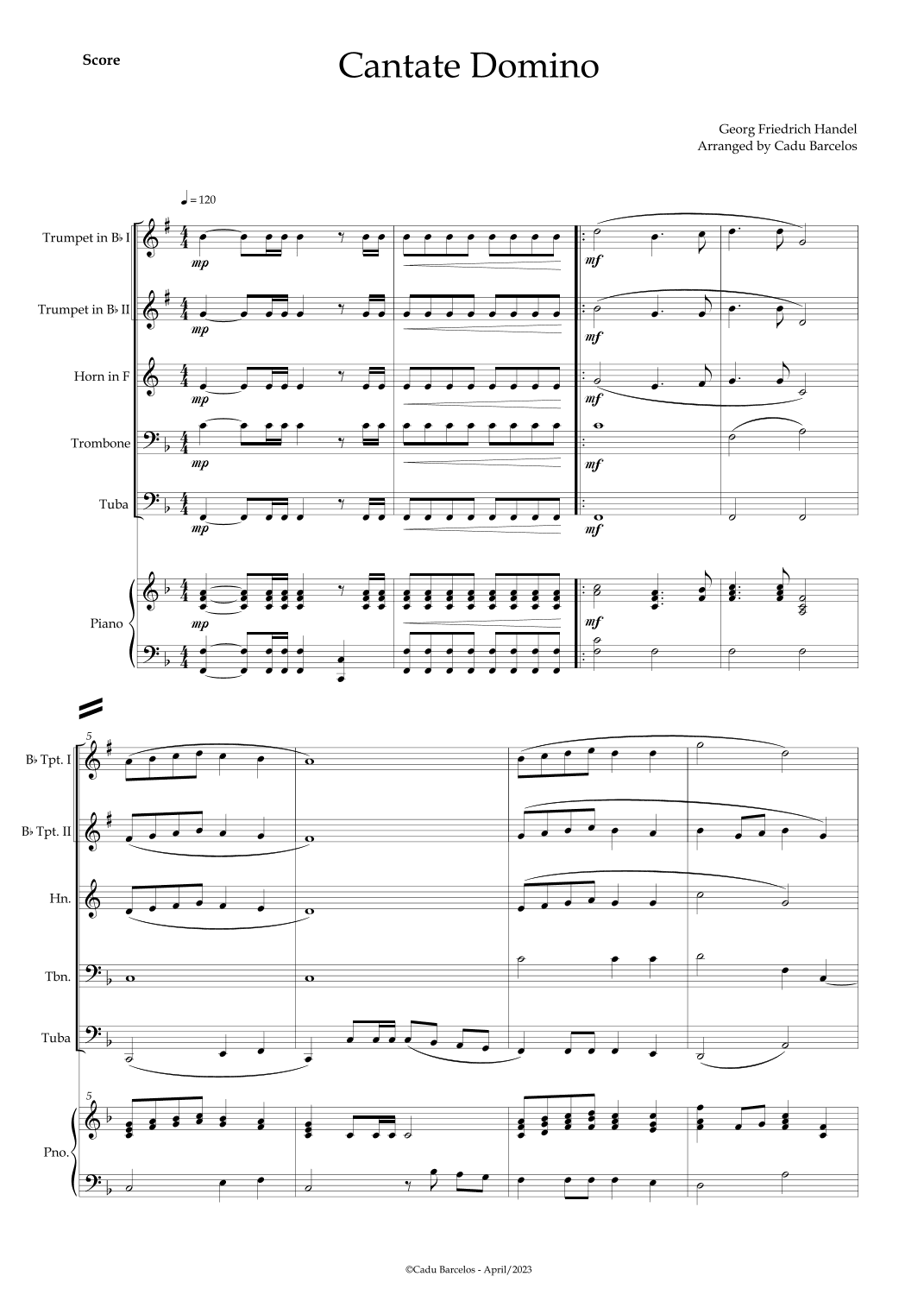 Cantate Domino - Handel (Brass Quintet) Piano (arr. Cadu Barcelos)