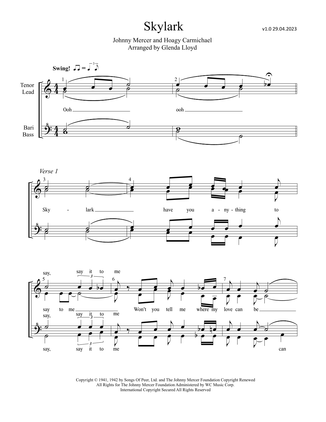 Skylark (arr. Glenda Lloyd)