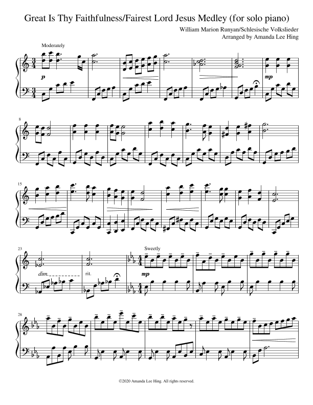 Great Is Thy Faithfulness/Fairest Lord Jesus Medley (for solo piano) (arr. Amanda Lee Hing)
