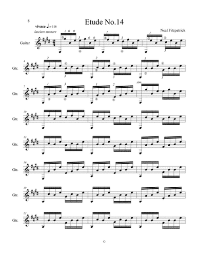 Etude No.14 For Guitar by Neal Fitzpatrick-Standard Notation