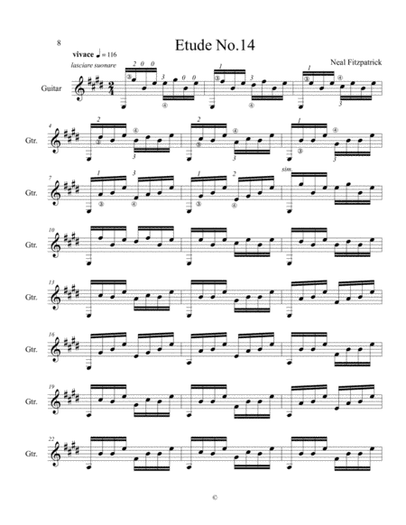 Etude No.14 For Guitar by Neal Fitzpatrick-Standard Notation