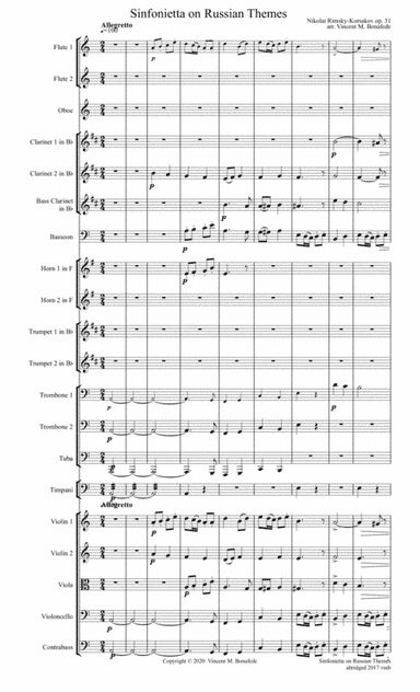 Sinfonietta on Russian Themes opus 31 by Rimsky-Korsakov for community orchestra (arr. Vincent M. Bonafede)