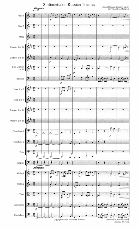 Sinfonietta on Russian Themes opus 31 by Rimsky-Korsakov for community orchestra (arr. Vincent M. Bonafede)