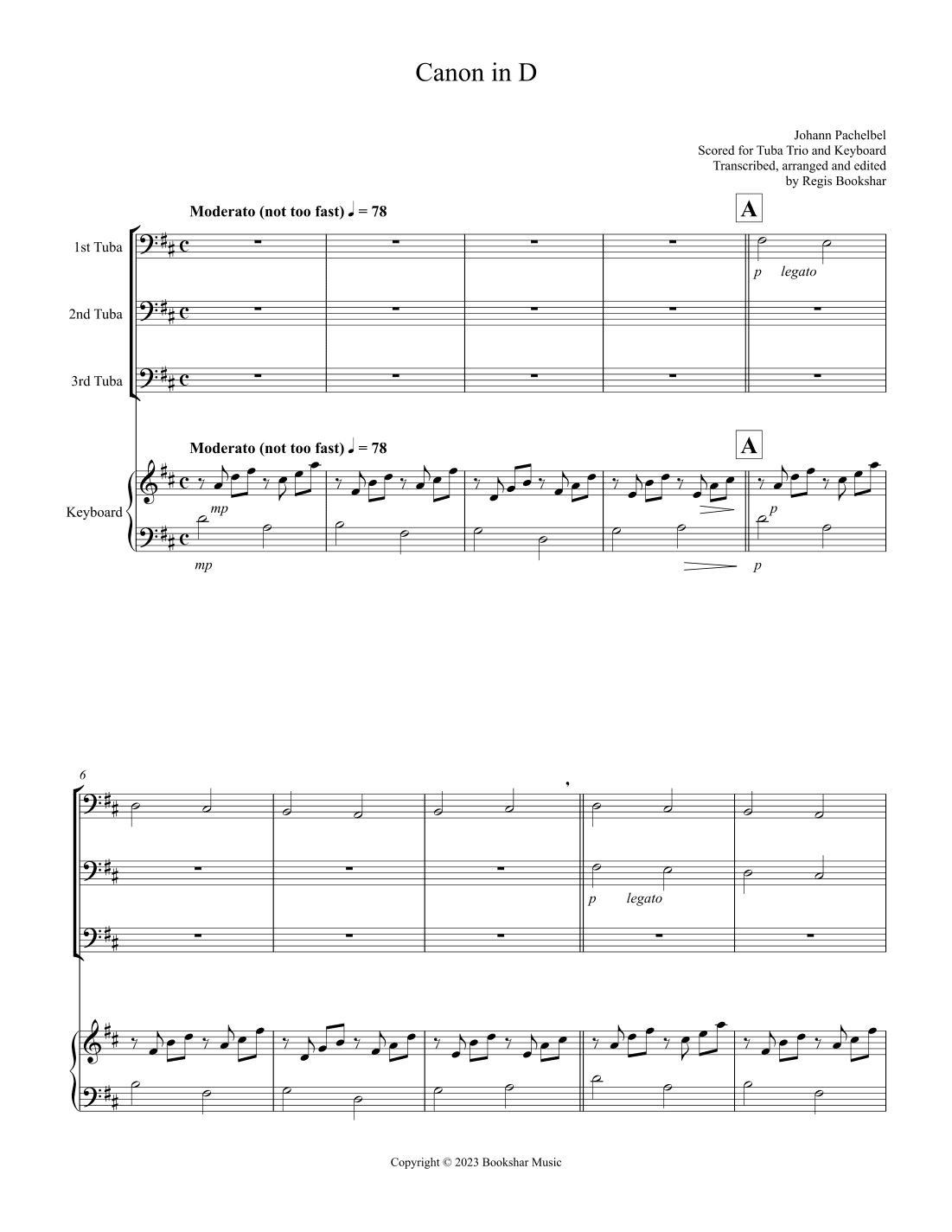 Canon in D (Pachelbel) (D) (Tuba Trio, Keyboard) (arr. Regis Bookshar)
