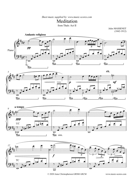 Meditation from Thais - Piano (arr. Anne L. Christopherson GRSM ARCM)