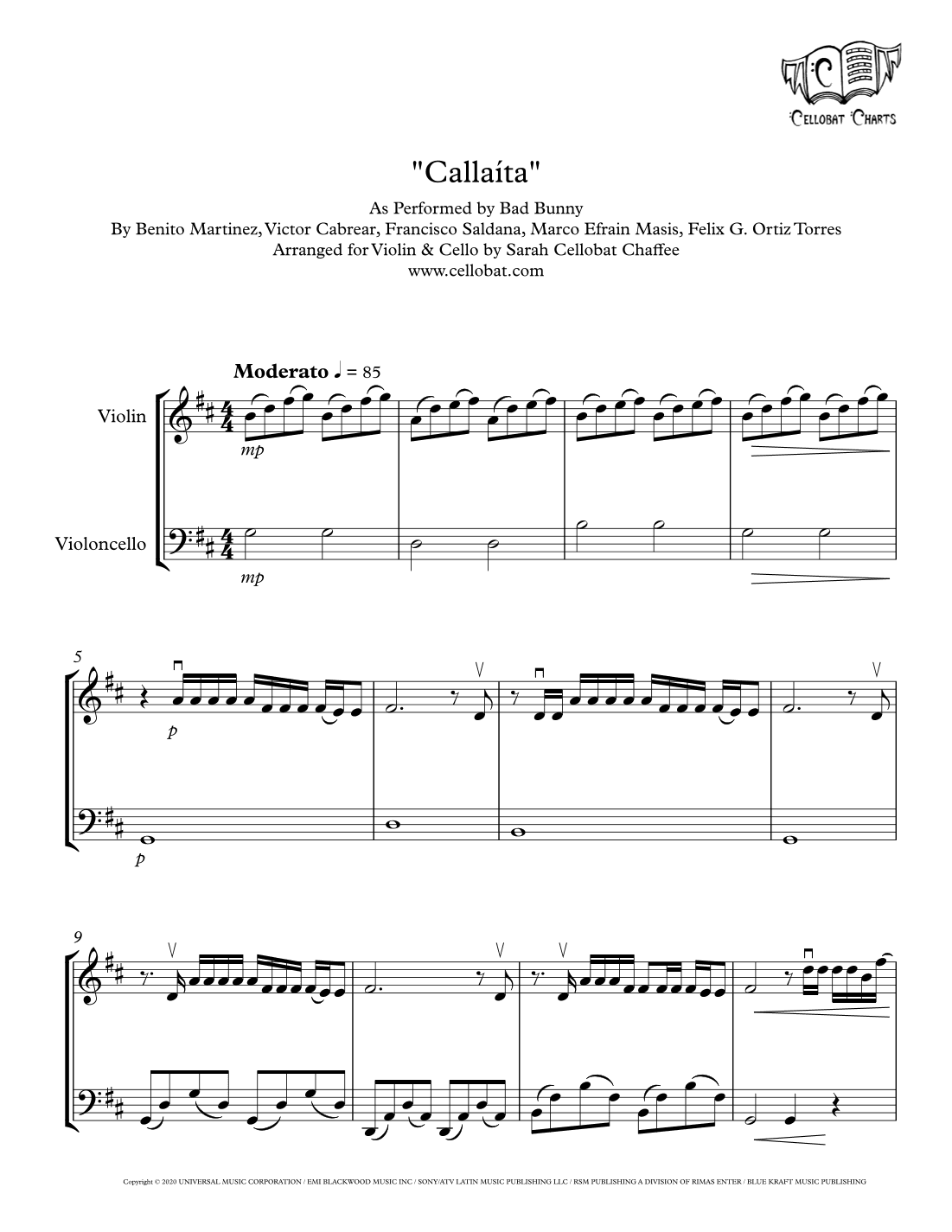 Callaita (arr. Sarah Cellobat Chaffee)