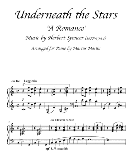 Underneath the Stars arranged for solo piano (arr. Marcus Martin)