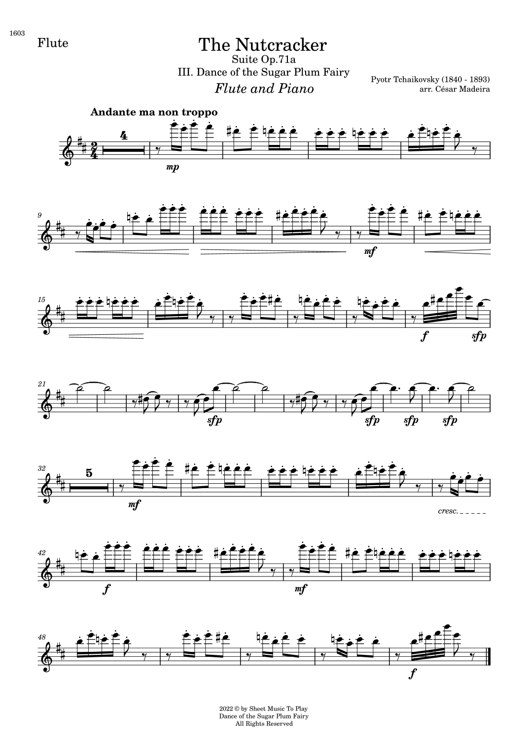 Dance of the Sugar Plum Fairy - Flute and Piano (Individual Parts) (arr. César Madeira)