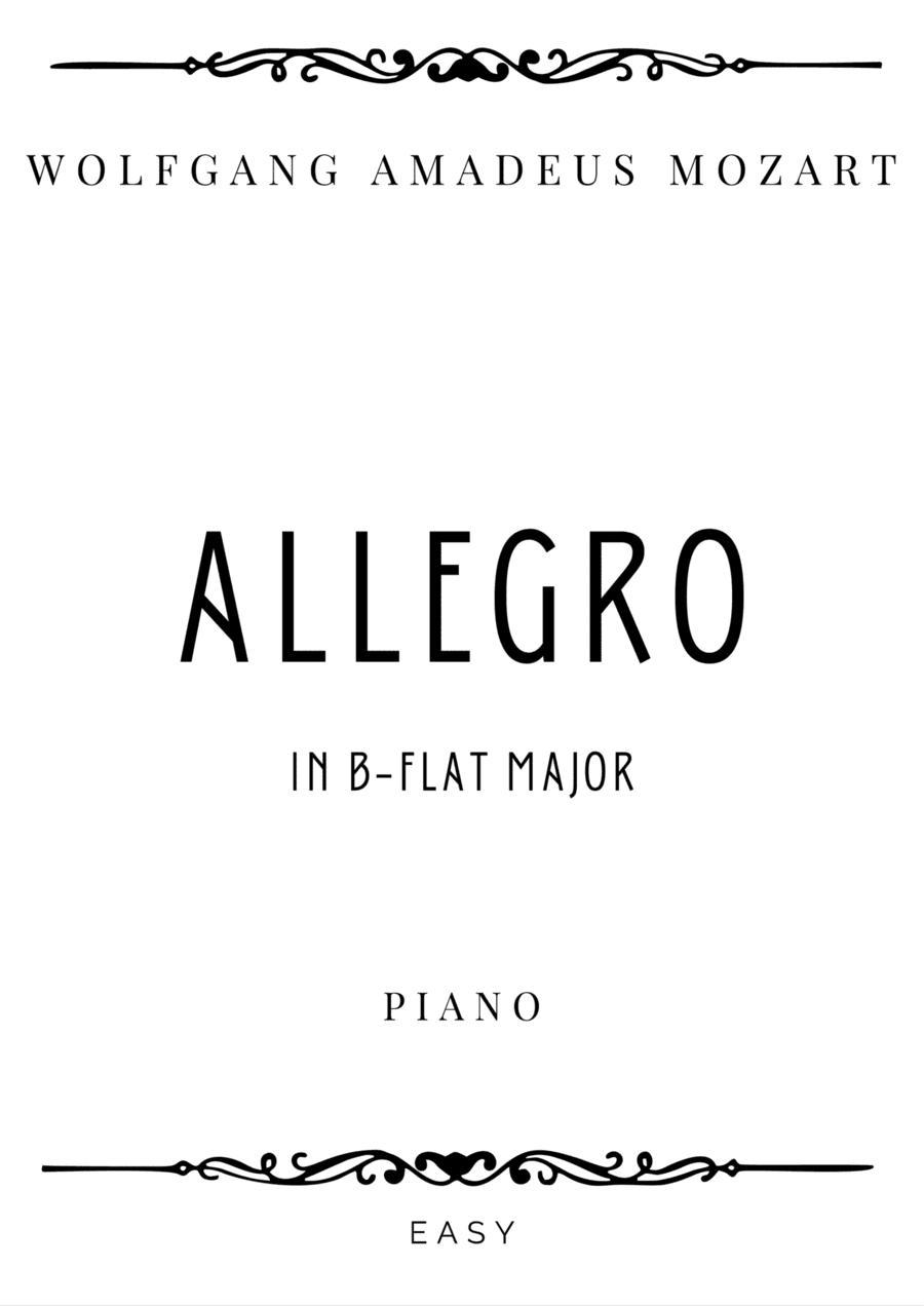 Mozart - Allegro in B-flat Major K 3 - Easy (arr. Piacere Music Sheets)