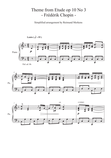 Theme from Etude op.10 No 3 (a bit simplified version) (arr. Reimund Merkens)