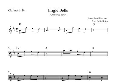 Jingle Bells (Christmas Song) for Clarinet in Bb Solo with Chords (arr. Fabio Britto)