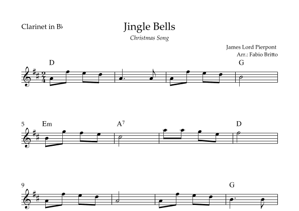 Jingle Bells (Christmas Song) for Clarinet in Bb Solo with Chords (arr. Fabio Britto)