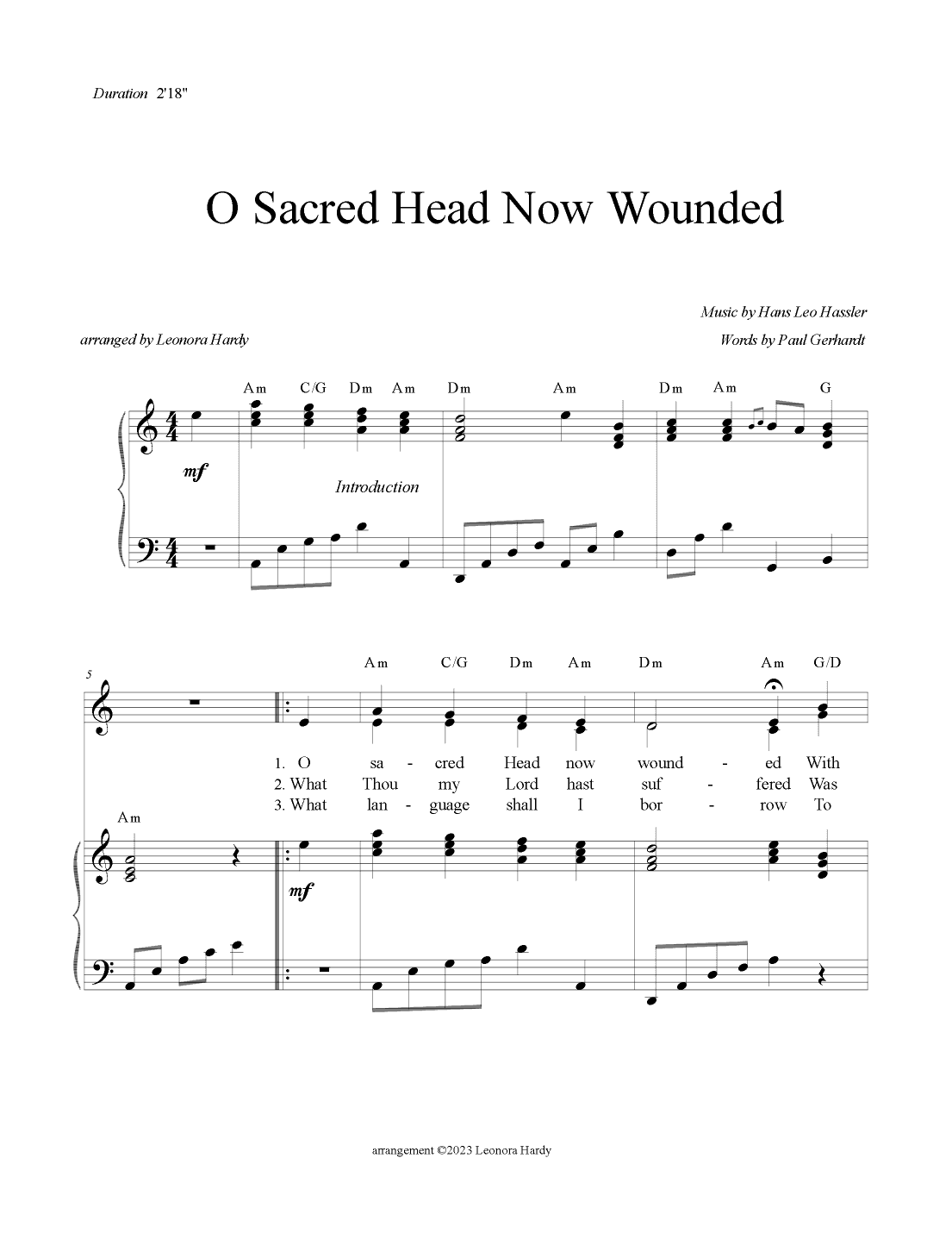 O Sacred Head Now Wounded (arr. Leonora Hardy)