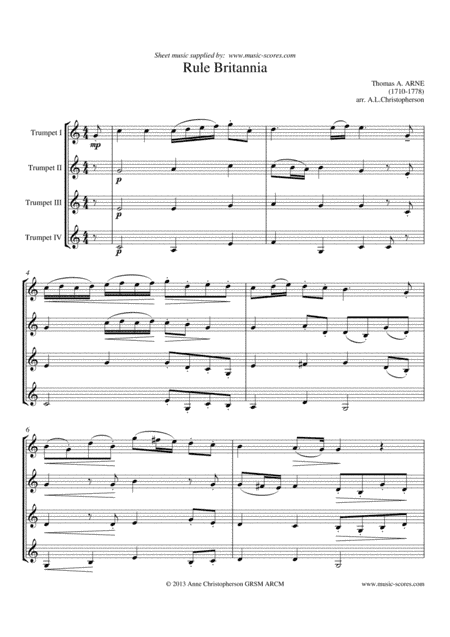 Rule Britannia - 4 Trumpets - concert Bb (arr. Anne L Christopherson GRSM ARCM)