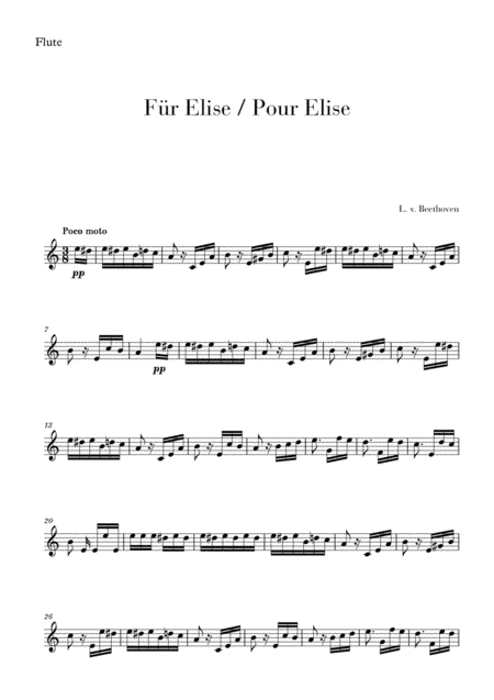 Pour Elise (Für Elise) for Flute (arr. Cadenza Editions)