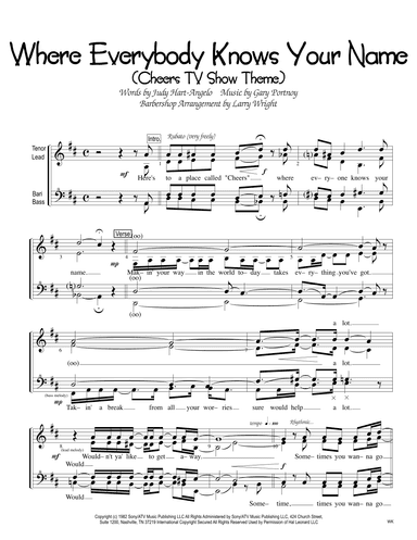 Where Everybody Knows Your Name Theme from the Paramount Television Series CHEERS (arr. Larry Wright)