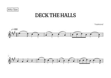 Deck the Halls for alto sax • easy Christmas song sheet music (arr. Benzaiten Editions)