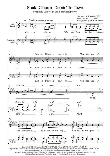 Santa Claus Is Comin' To Town (arr. Jack Bridges)
