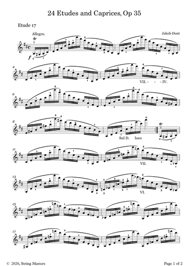 DONT 24 Etudes and Caprices Op35, for Violin No 17 (arr. String Masters)