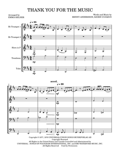 Thank You For The Music (arr. Emma Kelner)
