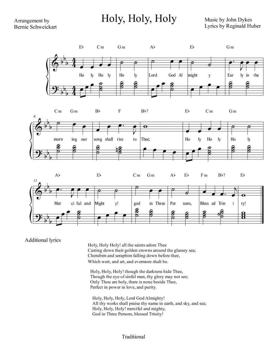 Holy ,Holy, Holy  (In Eb Major) (arr. Bernie Schweickart)