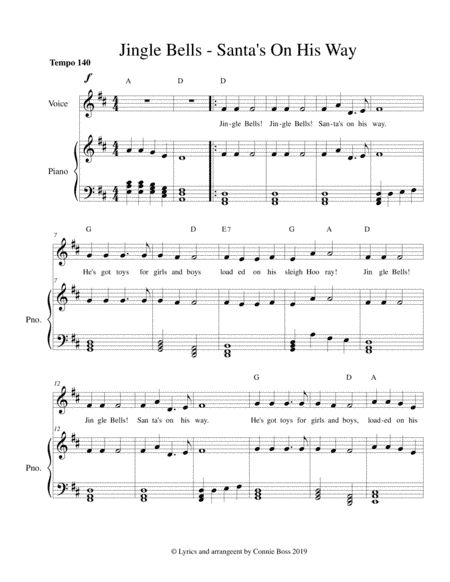 Jingle Bells - Santa's On His Way Key of D (arr. Connie Boss)