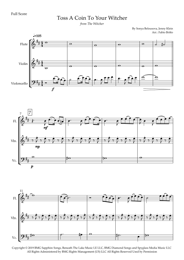 Toss A Coin To Your Witcher (arr. Fabio Britto)
