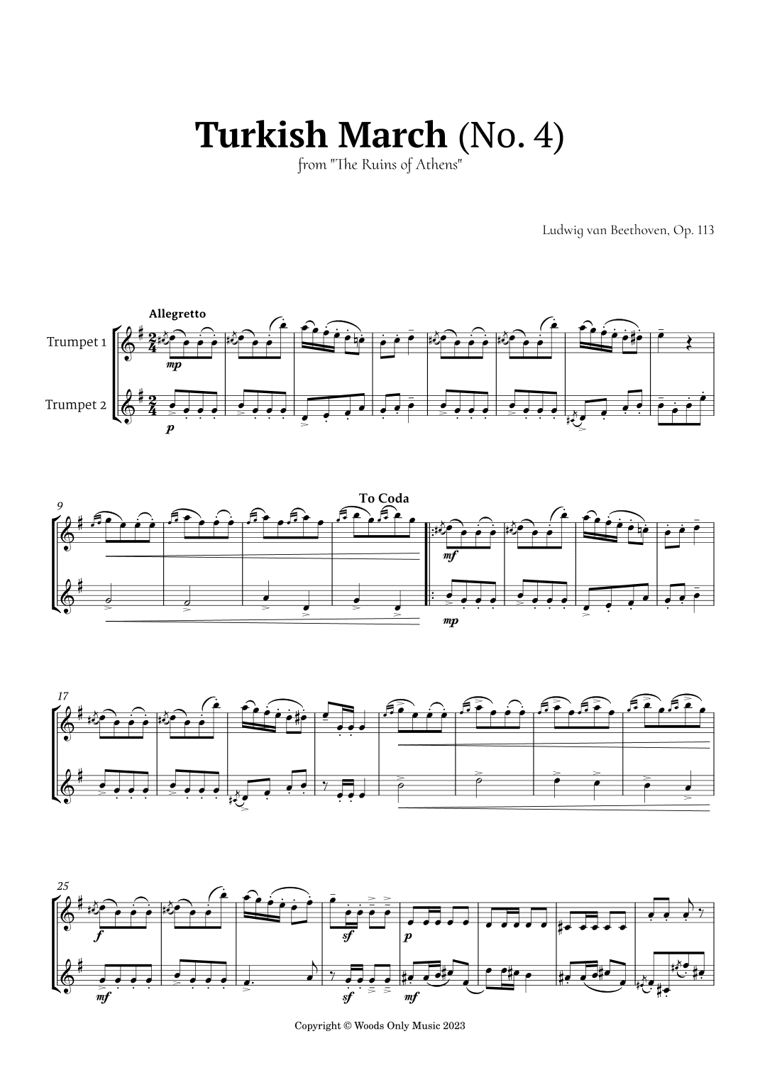 Turkish March by Beethoven for Trumpet Duet (arr. Ander)