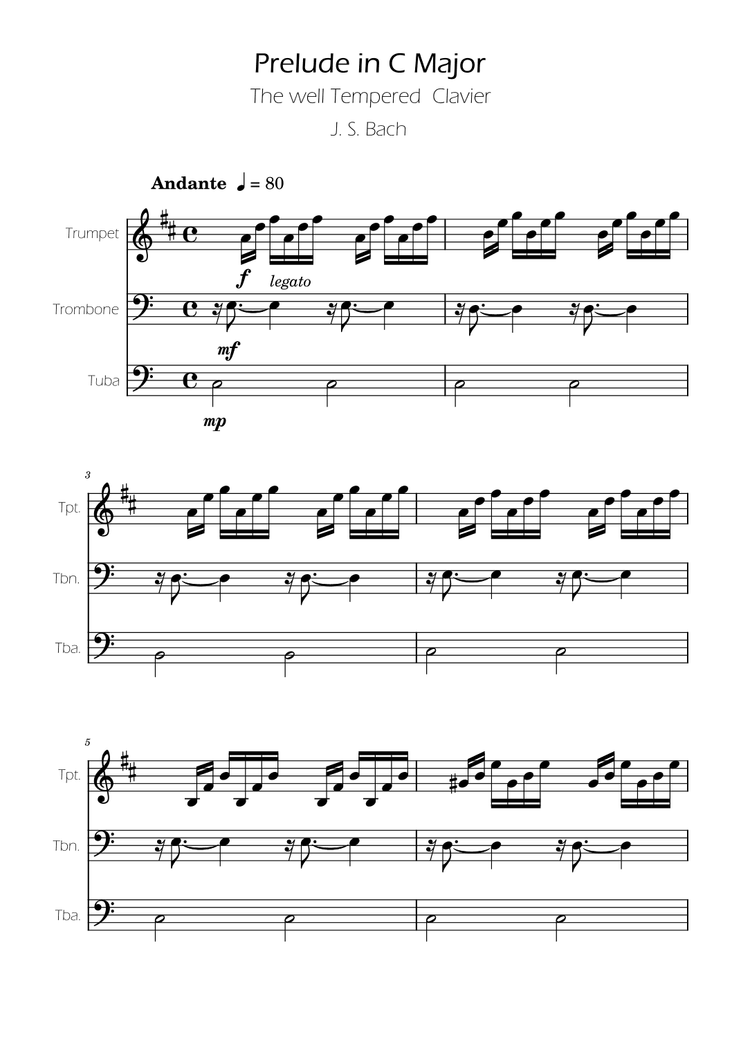 Prelude 1 in C Major BWV 846 (from Well-Tempered Clavier Book 1) for Brass Trio (arr. Ygor Nunes)