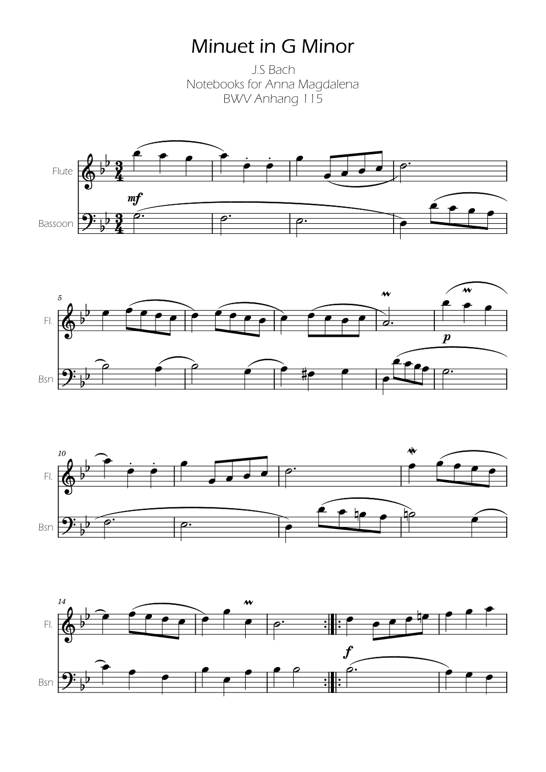 Minuet in G minor BWV Anh. 115 - Bach - Flute and Basson (arr. Ygor Nunes Silva)