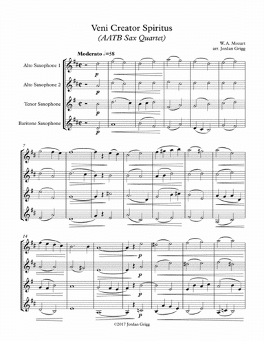 Veni Creator Spiritus (AATB Sax Quartet) - Score and parts (arr. Jordan Grigg)