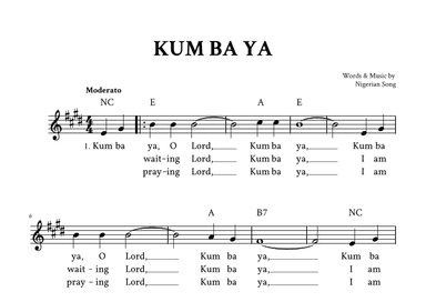 Kum Ba Ya - Lead Sheet (E Major - Traditional) (arr. Yuri Noronha)