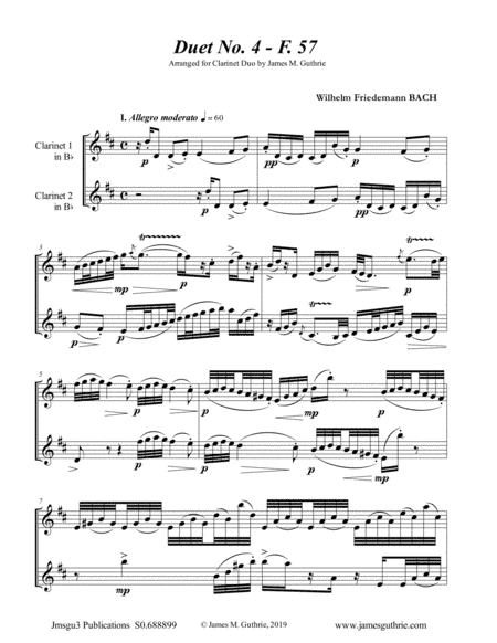 WF Bach: Duet No. 4 for Clarinet Duo (arr. James M. Guthrie, ASCAP)