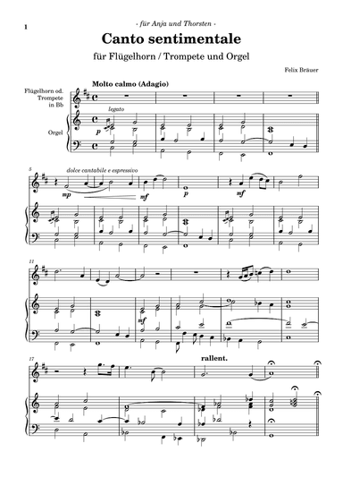 Canto sentimentale für Flügelhorn/Trompete und Orgel